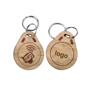 Wooden NFC Keychains RFID NFC216 Wood Keyring Engraving Logo Mini NFC Wood Keychain For Access Control