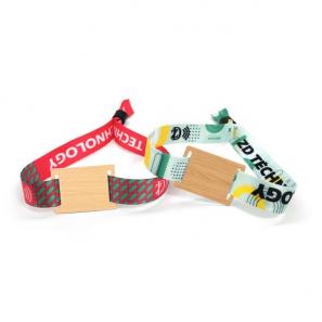Programmable 13.56MHz RFID Wood Woven Fabric Wristband NFC Wooden Bracelet for Concert Hotel Access Control